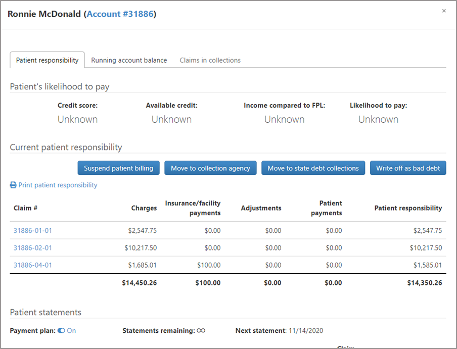 The Patient Billing Review page.